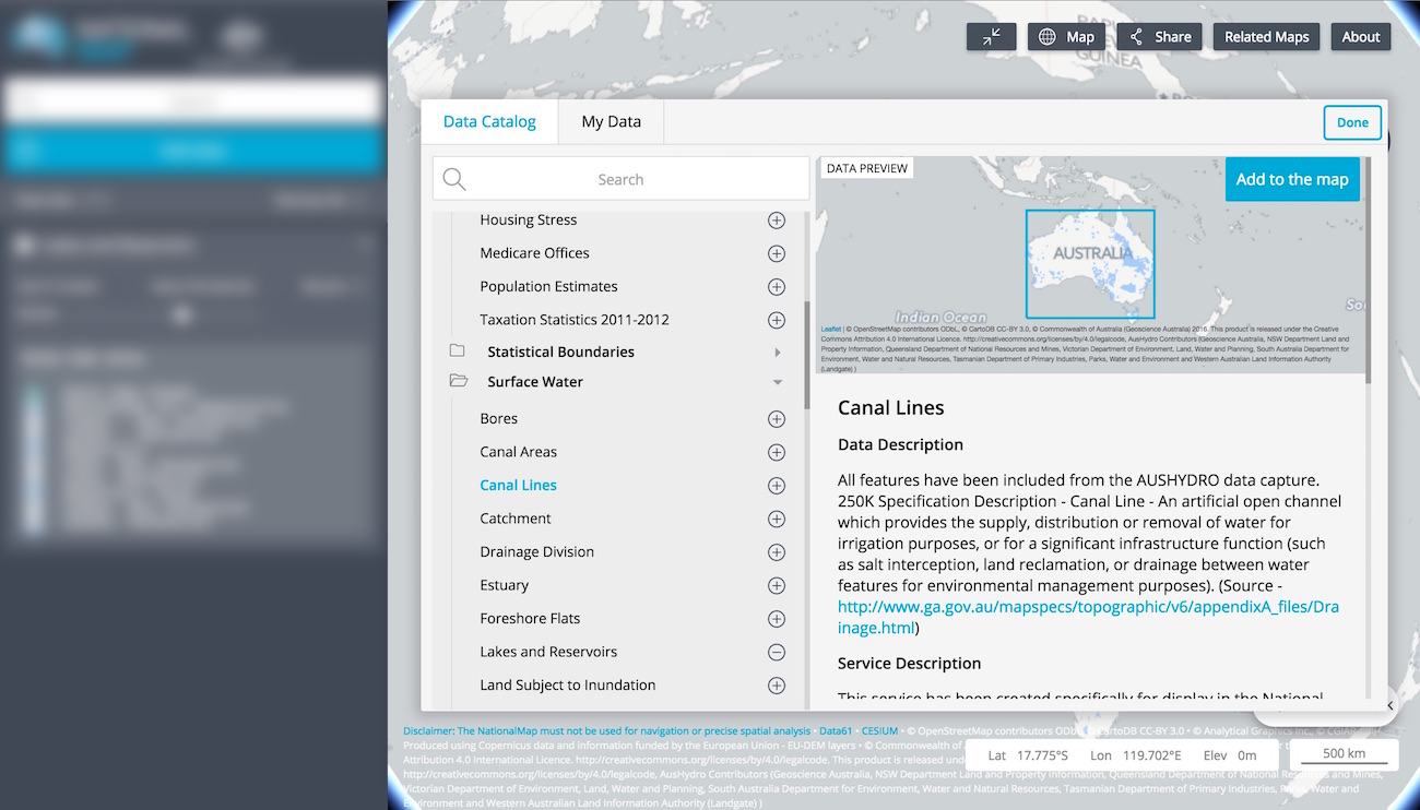 screenshot of the NationalMap Data Catalogue